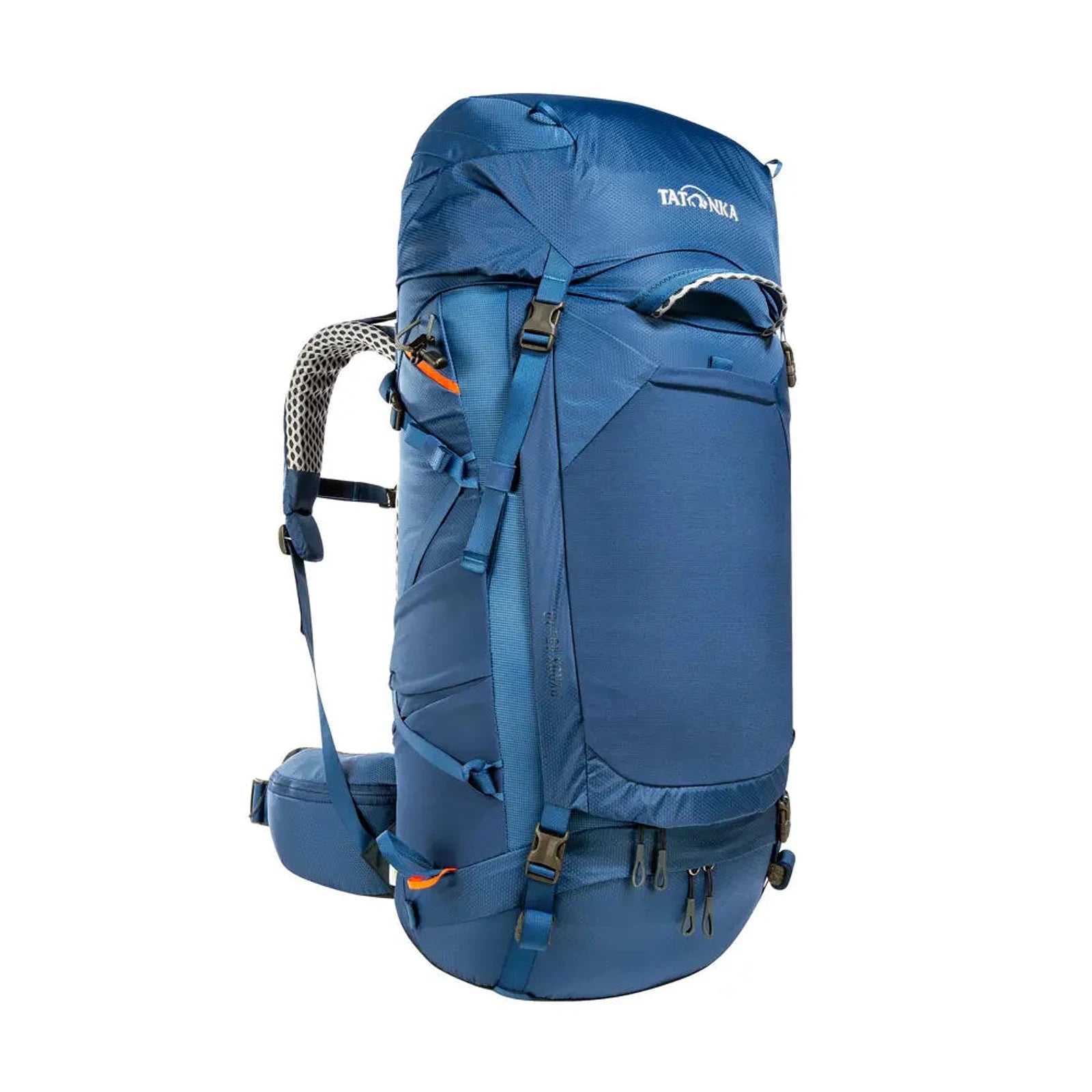 תרמיל טיולים וטרקים TATONKA Pyrox 45+10 בצבע כחול, נפח 55 ליטר, מערכת Frame Comfort Light, מבט מלפנים