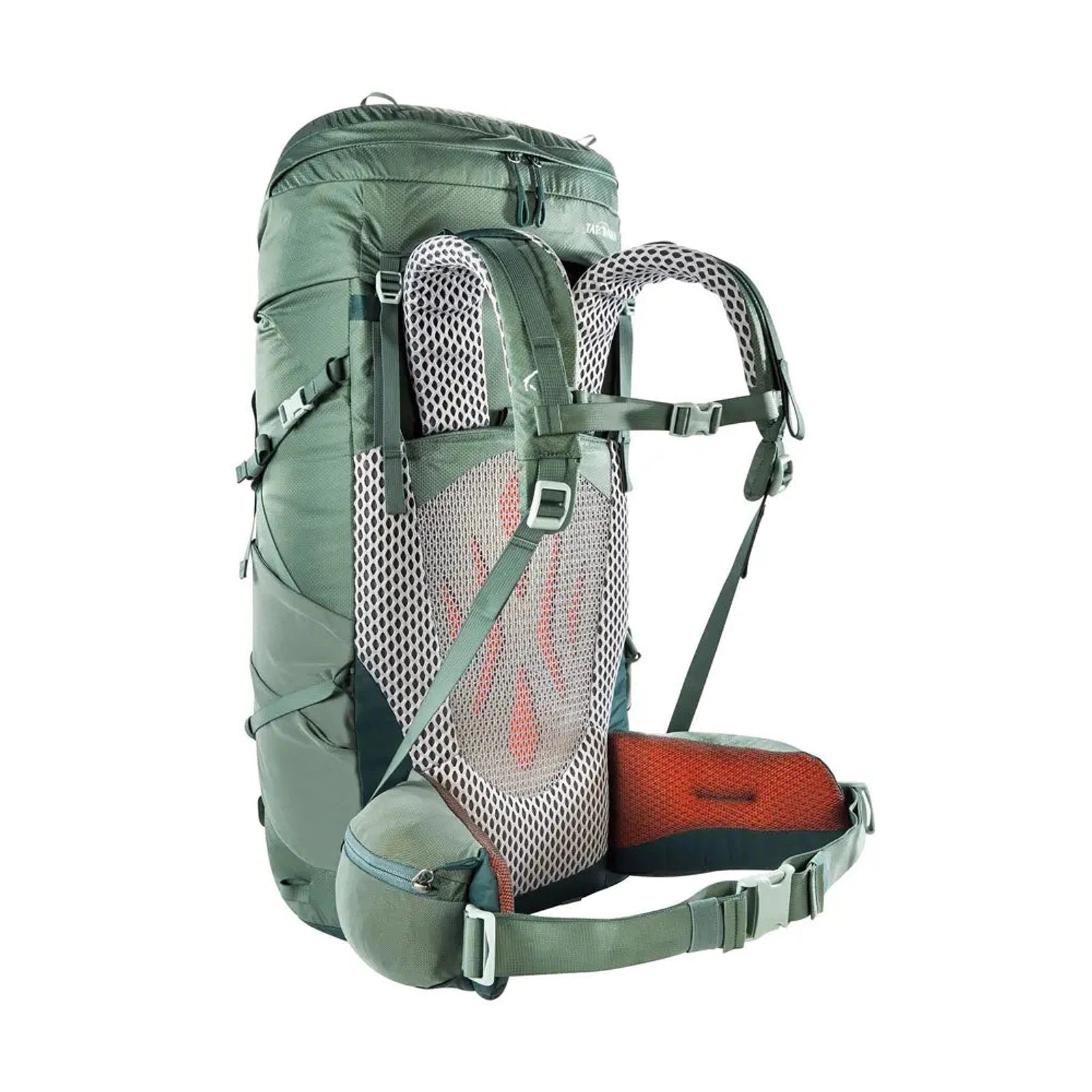 תרמיל גב לטרקים TATONKA Pyrox 45+10 בצבע ירוק, מערכת גב מאווררת Frame Comfort Light עם רתמת כתפיים