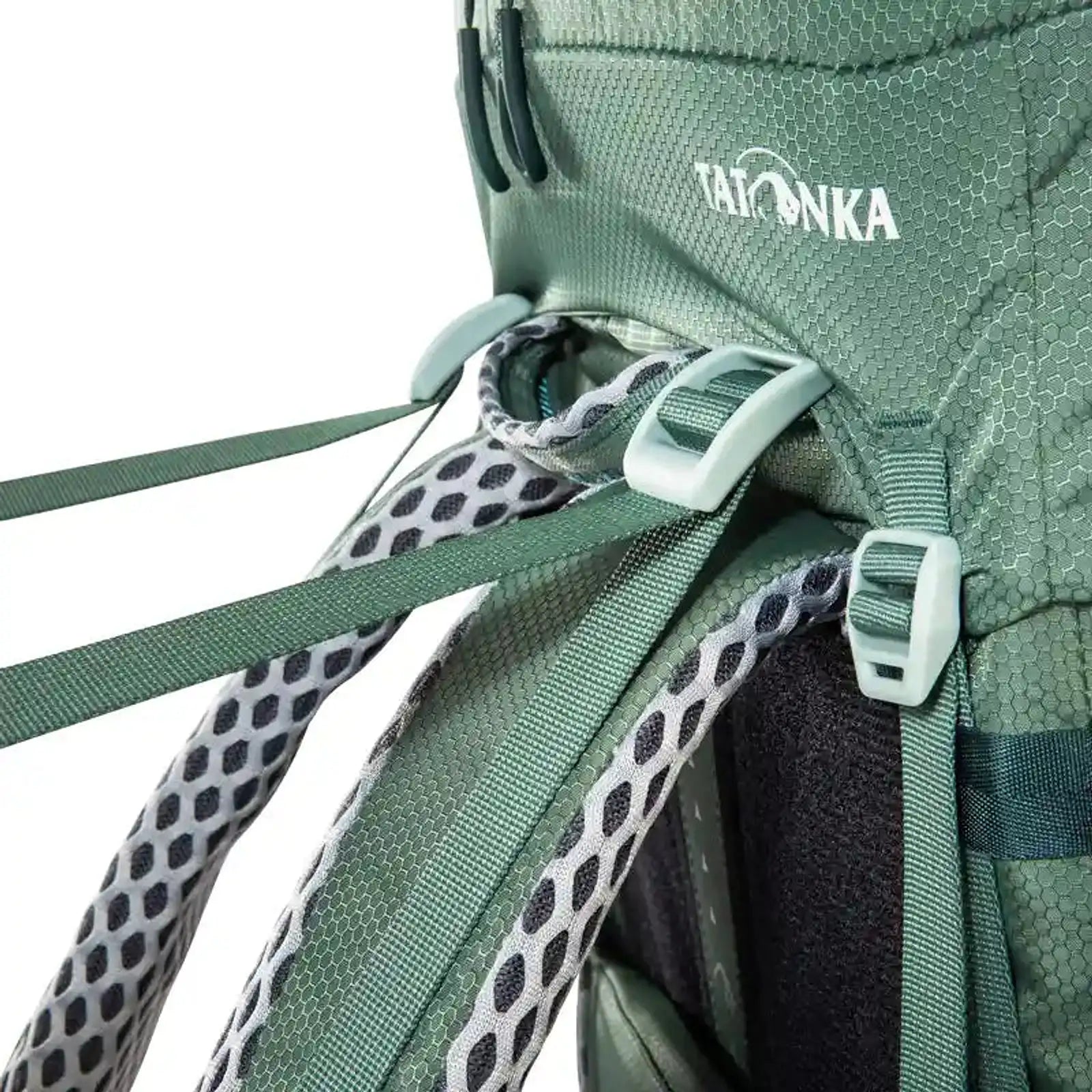 תרמיל טיולים TATONKA Pyrox 45+10 בצבע ירוק, תצוגת רצועות כתפיים מרופדות מתכווננות Comfort Light