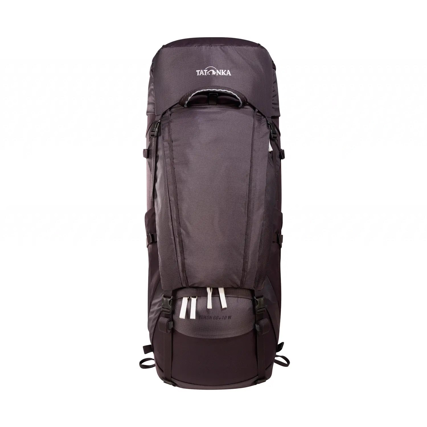 תרמיל טרקים נשים TATONKA Yukon 60+10 ליטר בצבע שחור, מבד Cordura עם ציפוי PU ודחיית מים DWR, מבט קדמי