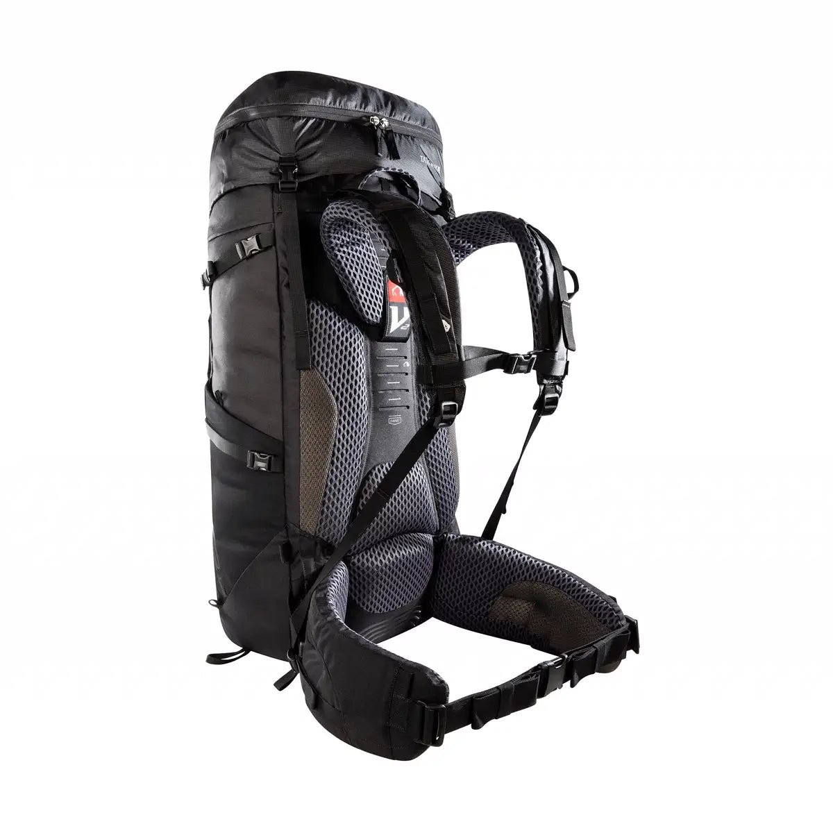תרמיל טרקים TATONKA Yukon 70+10 ליטר, פיזור משקל עם מערכת גב V2, כושר נשיאה עד 25 קילוגרם, מבט אחורי בזווית