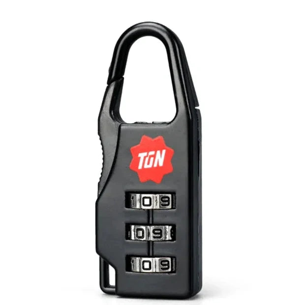מנעול קומבינציה 3 ספרות Tigernu לנעילת מזוודות ותיקים, מידות 55×21×10 מ"מ, בצבע שחור, מבט קדמי