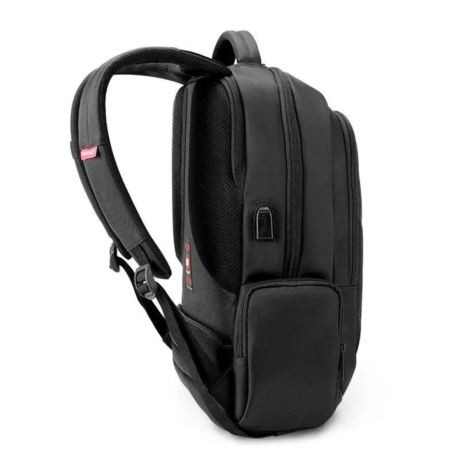 תיק גב עסקי Tigernu Office T-B3143U מבט צד עם שקע USB חיצוני וכיס צדי, בד עמיד במים עד 15.6 אינץ׳
