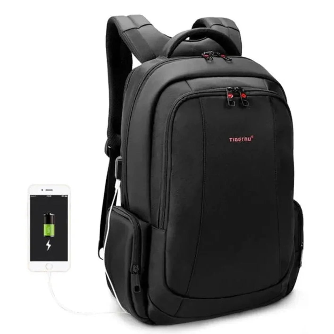 תיק גב עסקי למחשב נייד 15.6 אינץ׳ Tigernu Office T-B3143U שחור עם שקע USB לטעינת טלפון, מבט חזית