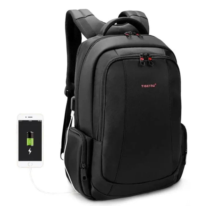 תיק גב עסקי למחשב נייד 15.6 אינץ׳ Tigernu Office T-B3143U שחור עם שקע USB לטעינת טלפון, מבט חזית