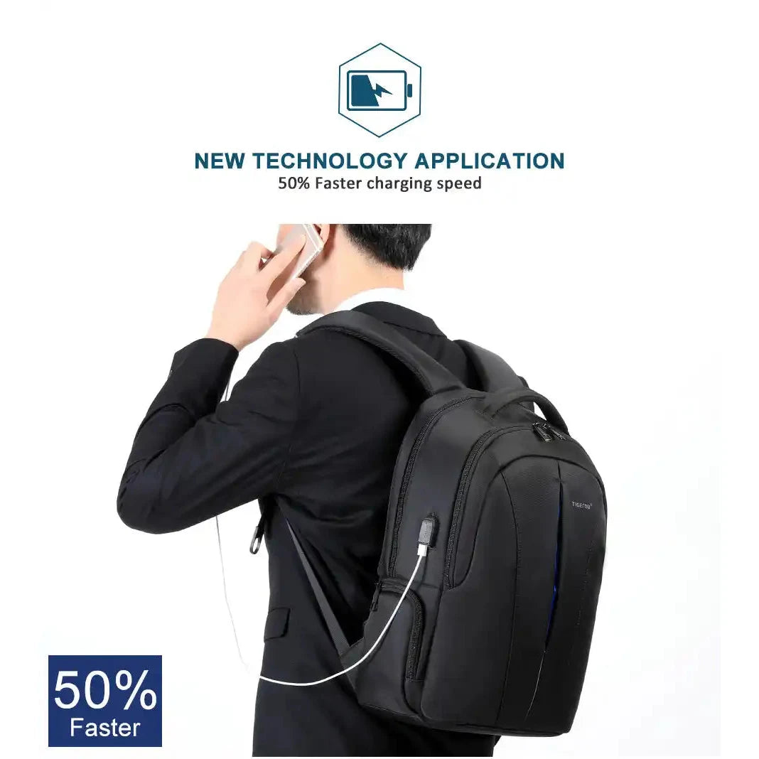 תיק גב Tigernu T-B3032A על גבר עסקים, שקע USB מובנה טוען סמארטפון תוך כדי הליכה לעבודה יומית