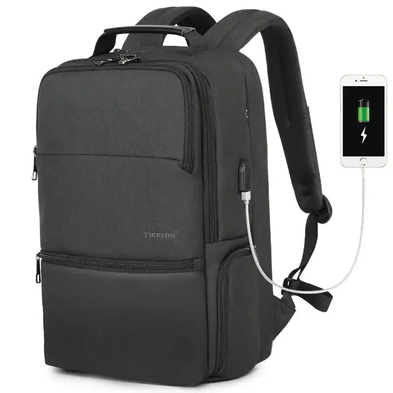 תיק גב אורטופדי Tigernu T-B3905 שחור עם שקע USB חיצוני ותא מרופד ייעודי ללפטופ 15.6 אינץ'