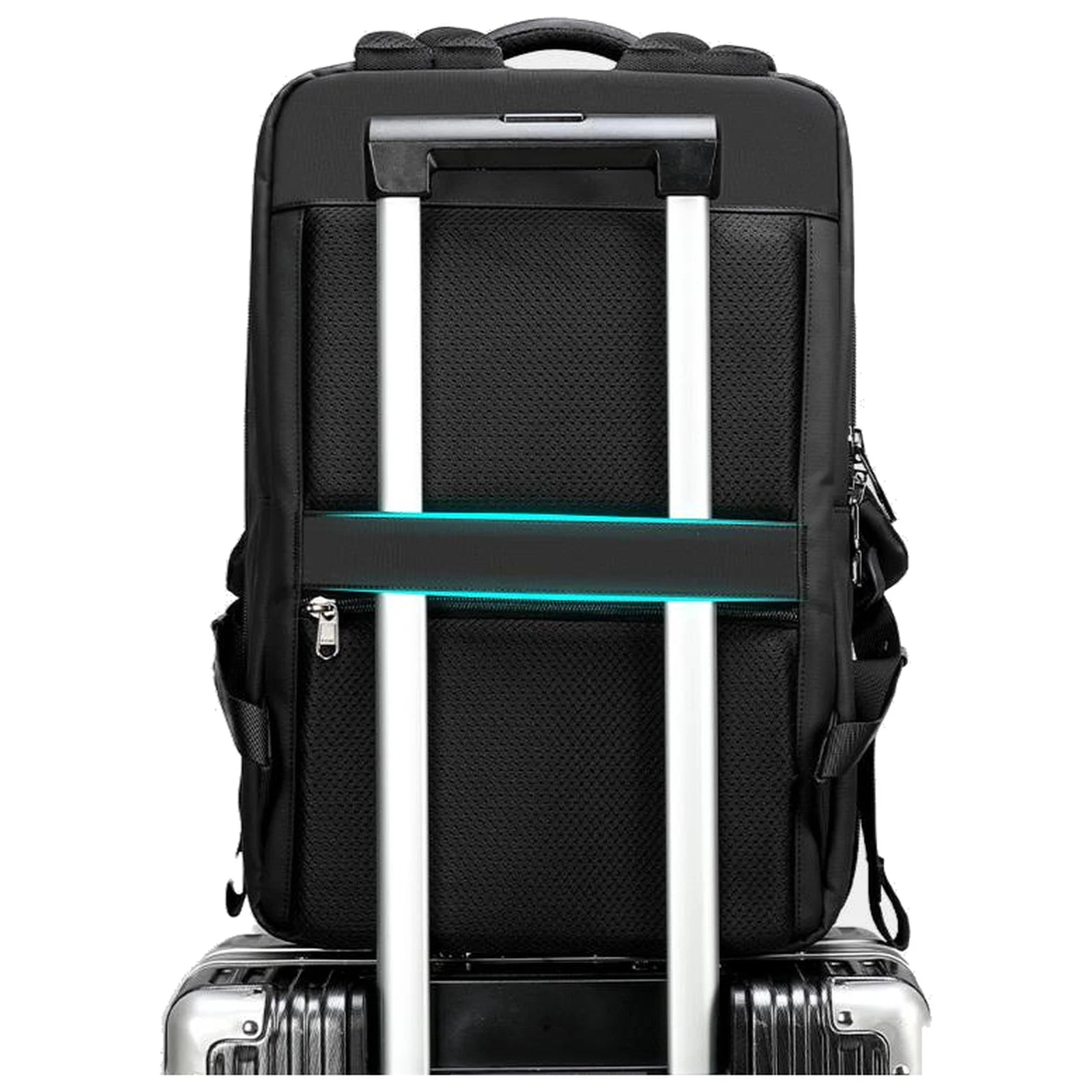 רצועת הטרולי האחורית של תיק גב Tigernu דגם T-B3982 למחשב נייד 15.6 אינץ' מתלבשת על ידית המזוודה