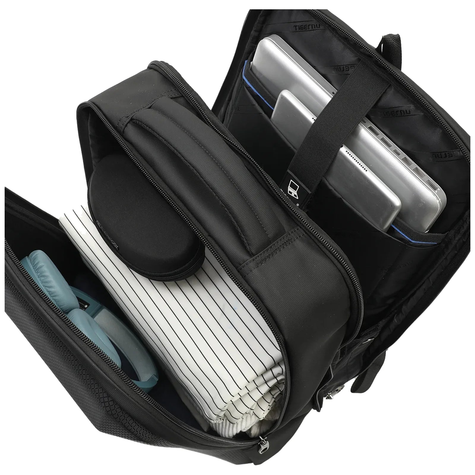תיק גב קשיח Tigernu דגם Urban T-B9152A למחשב נייד 15.6 אינץ' פתוח - תא מרופד ללפטופ, תא לאייפד ואורגנייזר מסודר