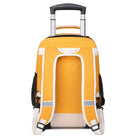 מבט אחורי על תיק גב טרולי AIR ROLL הצהוב עם רצועות כתף מרופדות, פסים מחזירי אור וידית טרולי נשלפת