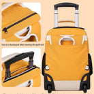 תצוגת ידית הטרולי הנשלפת והגלגלים של תיק AIR ROLL הצהוב, ניתן לשימוש כתיק גב לאחר קיפול הידית