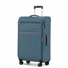 מזוודת TROOPER Montreal B-lite II גדולה 28 אינץ' תכלת עם פסי כתום, נפח מתרחב עד 120 ליטר, רוכסן הרחבה ומשקל 2.9 ק"ג