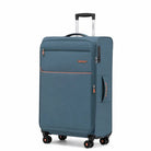 מזוודת TROOPER Montreal B-lite II גדולה 28 אינץ' תכלת עם פסי כתום, נפח מתרחב עד 120 ליטר, רוכסן הרחבה ומשקל 2.9 ק"ג