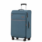 מזוודת TROOPER Montreal B-lite II גדולה 28 אינץ' תכלת עם פסי כתום, נפח מתרחב עד 120 ליטר, רוכסן הרחבה ומשקל 2.9 ק"ג