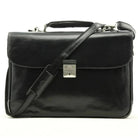 תיק עור אלגנטי TRUSSARDI Vittorio בצבע שחור, עשוי עור איטלקי קשיח, עם רצועת כתף נשלפת לאנשי עסקים