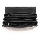 תיק עור TRUSSARDI Vittorio מבט פנימי, ארבעה תאים מרווחים עם רוכסנים ותאי ארגונית למסמכים ומחשב נייד