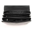 תיק עור TRUSSARDI Vittorio מבט פנימי, ארבעה תאים מרווחים עם רוכסנים ותאי ארגונית למסמכים ומחשב נייד