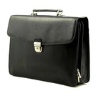 תיק עור לגבר TRUSSARDI דגם Vittorio Roma בצבע שחור, עשוי עור איטלקי אמיתי עם מנעול מתכת, מבט בזווית