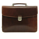 תיק עור ברידג' לגבר TRUSSARDI דגם Vittorio Roma בצבע חום, עשוי עור איטלקי אמיתי לאנשי עסקים, מבט מלפנים