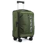 מזוודת בד TUCCI LEGGERO 28 אינץ׳ ירוק זית, זווית קדמית עם ידית טלסקופית פרוסה עם לוגו TUCCI