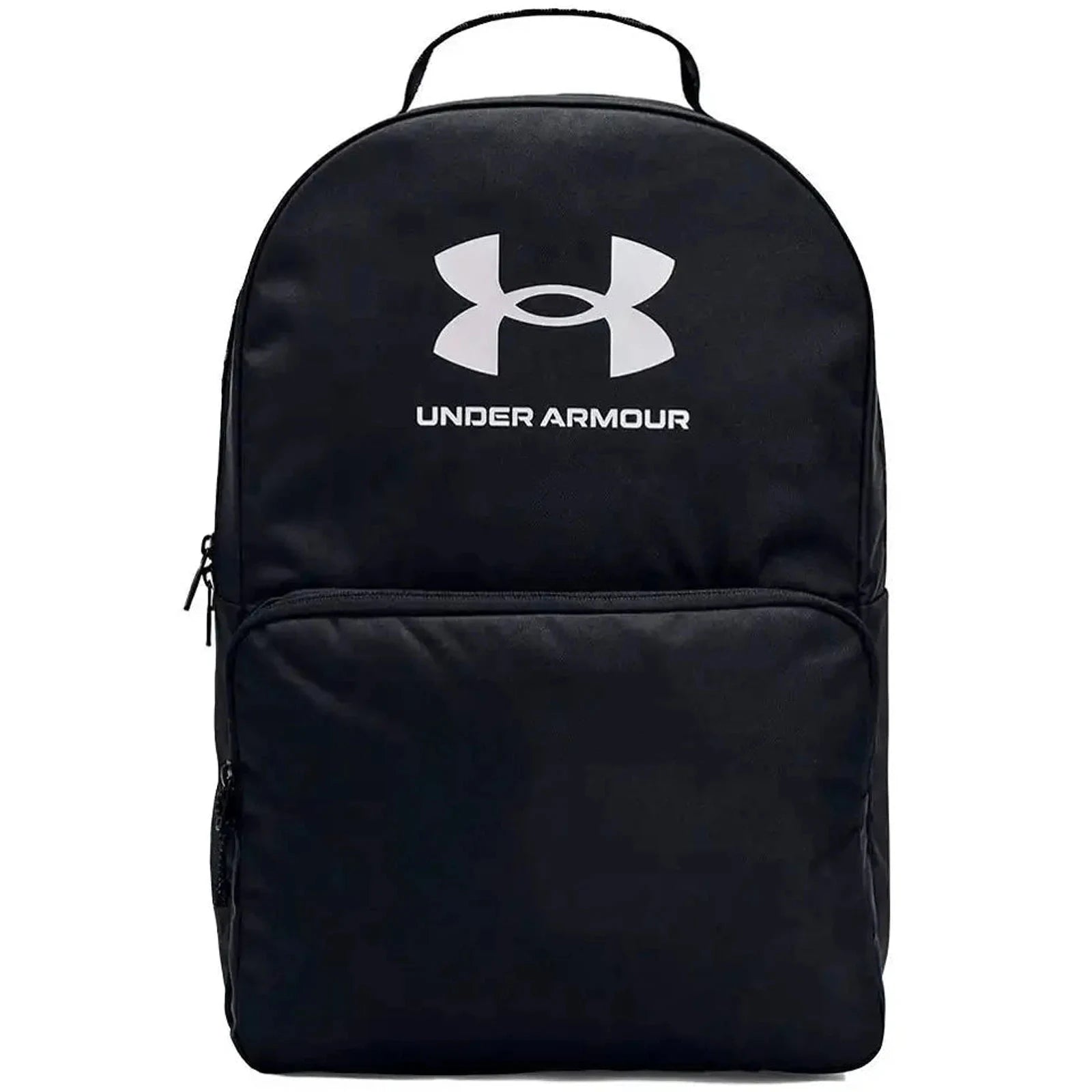 תיק גב Under Armour Loudon 25L בצבע שחור, מבט חזית עם לוגו, תא למחשב נייד עד 15.6 אינץ׳