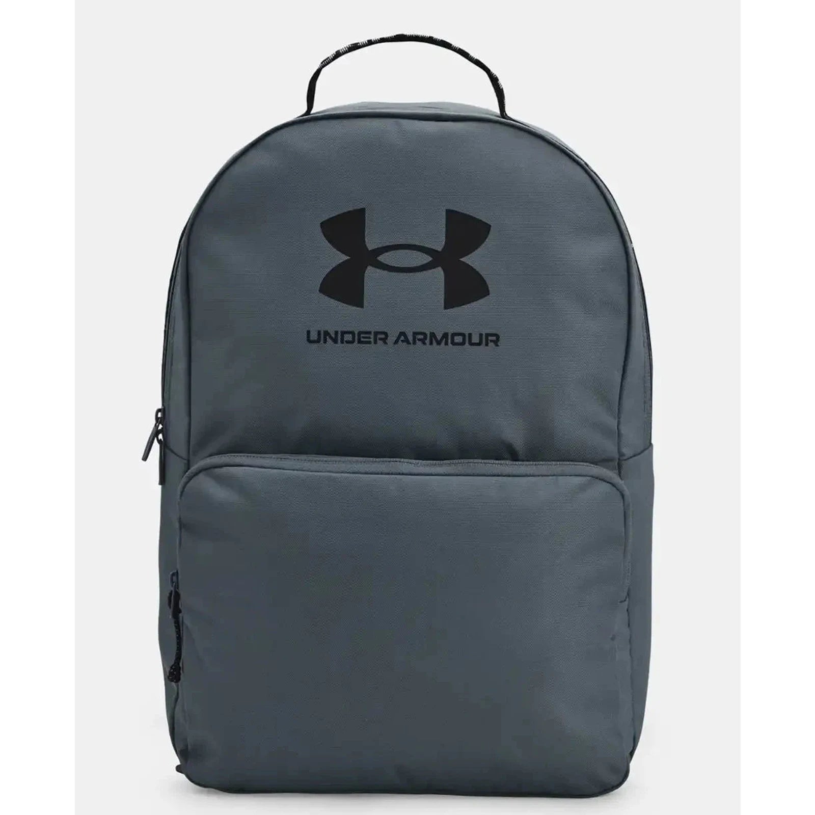תיק גב Under Armour Loudon 25L בצבע אפור, מבט חזית עם לוגו ותא קדמי, נפח 25 ליטר