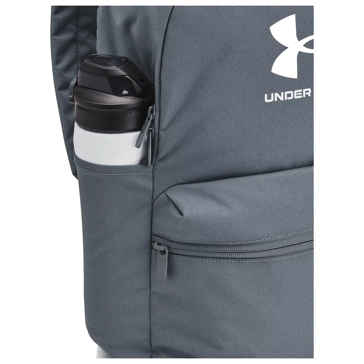 תיק גב Under Armour Loudon 25L בצבע אפור - כיס רשת בצד עם בקבוק שתייה ולוגו Under Armour