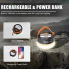 פנס קמפינג Widesea עם סוללה נטענת 1800mAh וטעינת USB Type C, משמש גם כסוללת גיבוי לטלפון נייד