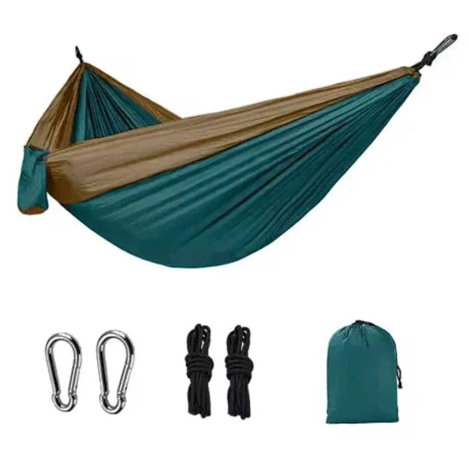 ערסל קמפינג Widesea Hammock PRO מבד מצנח ניילון 210T בצבע ירוק כהה עם שאקלים, חבלי קשירה ותיק נשיאה