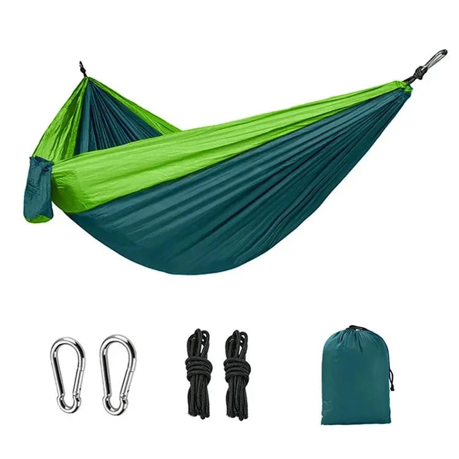 ערסל קמפינג Widesea Hammock PRO מבד מצנח ניילון 210T בצבע ירוק עם שאקלים, חבלי קשירה ותיק נשיאה