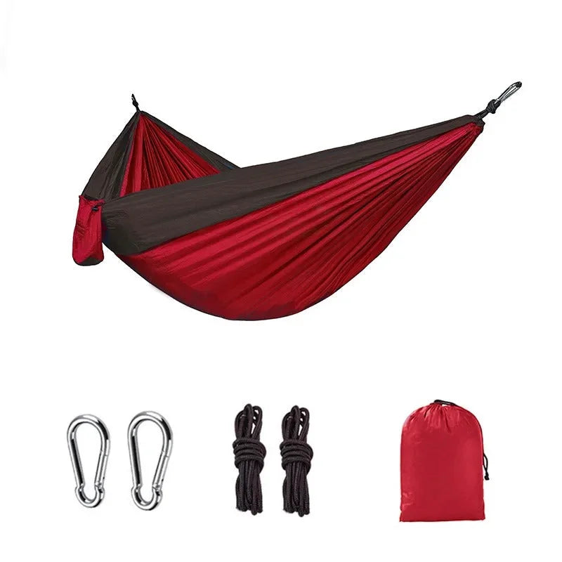 ערסל קמפינג Widesea Hammock PRO מבד מצנח ניילון 210T בצבע אדום עם שאקלים, חבלי קשירה ותיק נשיאה