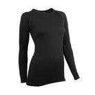 חולצה תרמית לנשים Wilderness Wear Mid Merino שחורה 100% צמר מרינו אוסטרלי, שרוולים ארוכים, מבט קדמי