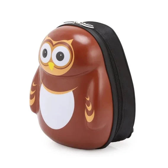 תיק גב תואם לילדים ZOOLITTLE דגם Owl ינשוף חום עם חזית קשיחה פוליקרבונט, רוכסנים כפולים, מבט זווית