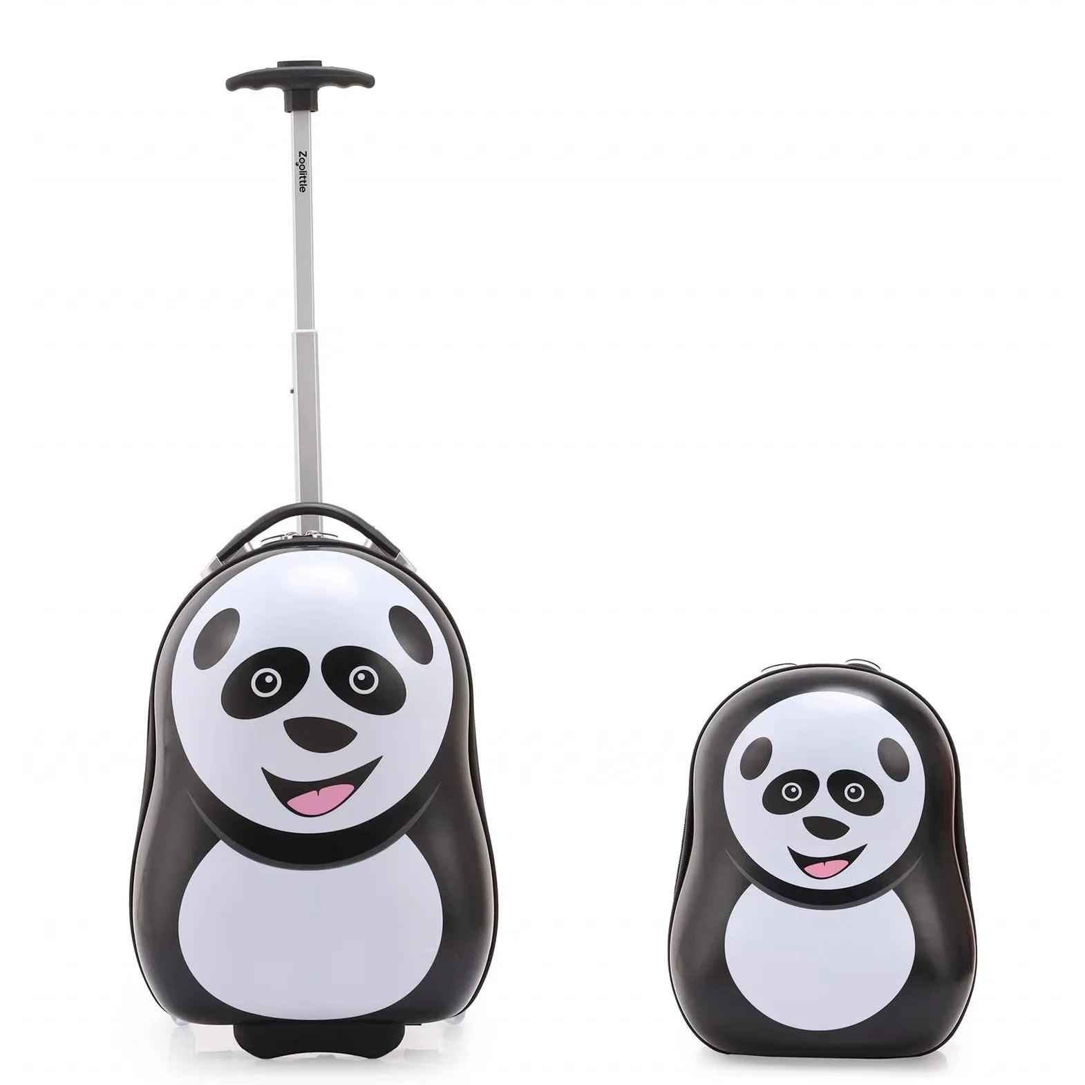 סט מזוודת ילדים ותיק גב קשיח ZOOLITTLE דגם Panda, מזוודה 16 אינץ' עשויה מחומר פוליקרבונט, מבט מלפנים