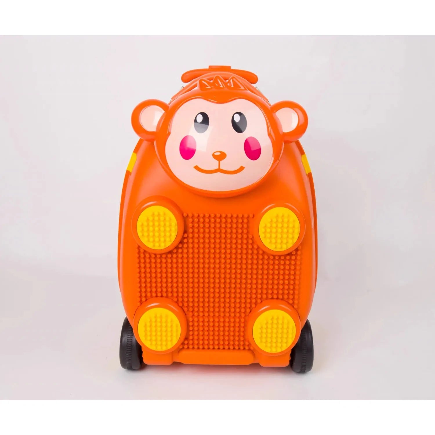 טרולי לילדים ZOOLITTLE Monkey LEGO 18 אינץ, מבט חזית עם פני קוף חיוכיים וגלגלי סיליקון עמידים
