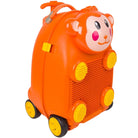 טרולי ZOOLITTLE Monkey LEGO 18 אינץ לילדים, מזוודה קשיחה כתומה עם ערכת לגו, מבט זווית הירו