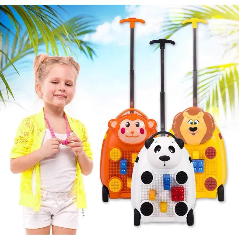 מזוודת ילדים ZOOLITTLE Monkey LEGO 18 אינץ, ילדה עם שלוש דגמי הסדרה, תמונת אווירה חופשית