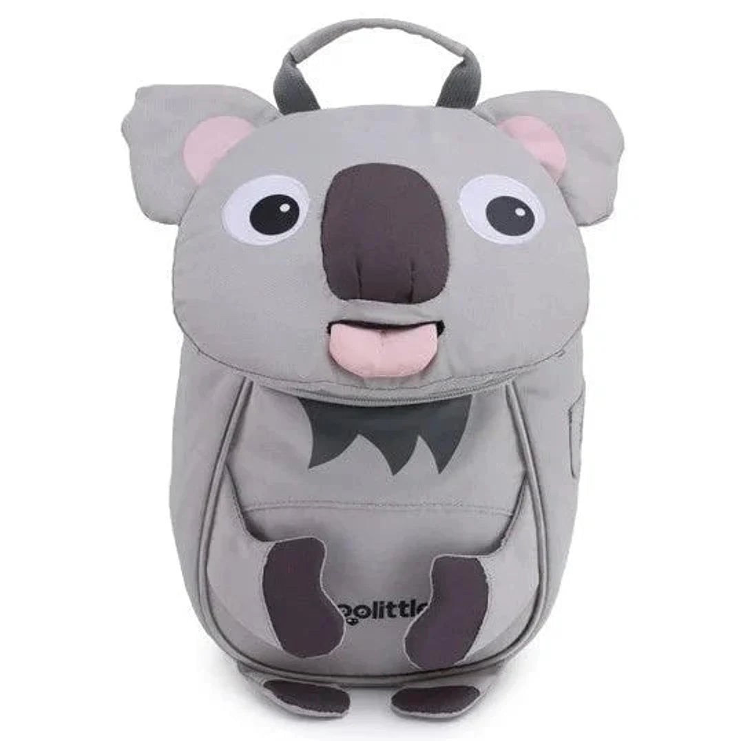 תיק גן לילדים ZOOLITTLE דגם Koala עם עיצוב דובון קואלה בצבע אפור, בד פוליאסטר 600D מוגן מים, מבט חזיתי