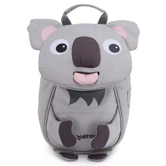 תיק גן לילדים ZOOLITTLE דגם Koala עם עיצוב דובון קואלה בצבע אפור, בד פוליאסטר 600D מוגן מים, מבט חזיתי