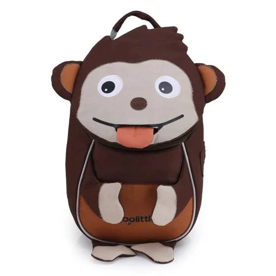 תיק גן ZOOLITTLE דגם Monkey לילדים, בד פוליאסטר מוגן מים, תא גדול ותא חיצוני, מבט מלפנים