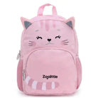 תיק גן לילדים ZOOLITTLE דגם Pink Cat1 בצבע ורוד, עם תא מרכזי ותא חיצוני בסגירת רוכסן, מבט מלפנים