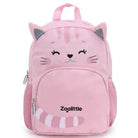 תיק גן לילדים ZOOLITTLE דגם Pink Cat1 בצבע ורוד, עם תא מרכזי ותא חיצוני בסגירת רוכסן, מבט מלפנים