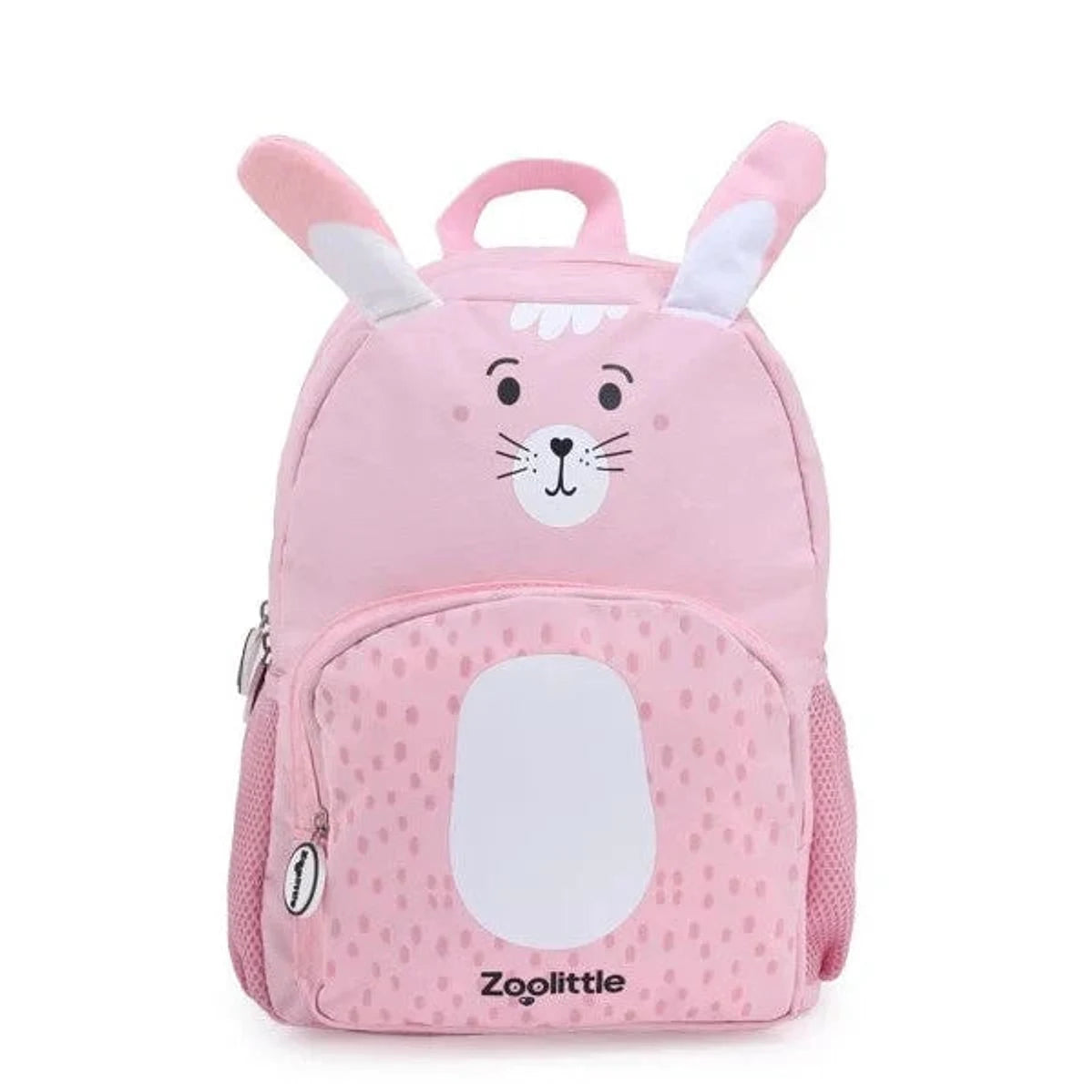 תיק גן ZOOLITTLE דגם Rabbit לילדים בצבע ורוד, עשוי בד פוליאסטר חזק בצפיפות גבוהה, מבט מלפנים