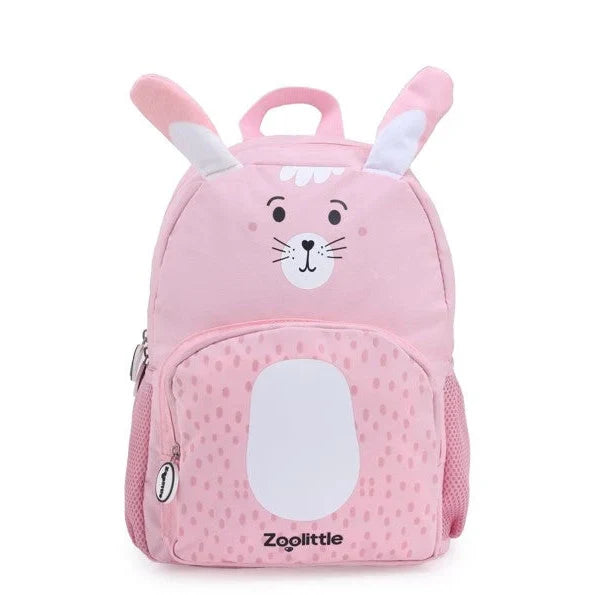 תיק גן ZOOLITTLE דגם Rabbit לילדים בצבע ורוד, עשוי בד פוליאסטר חזק בצפיפות גבוהה, מבט מלפנים
