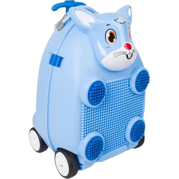 מזוודת טרולי ZOOLITTLE RABBIT לילדים בצבע תכלת עם פנל לגו, ארבעה גלגלי סיליקון וידית נשלפת