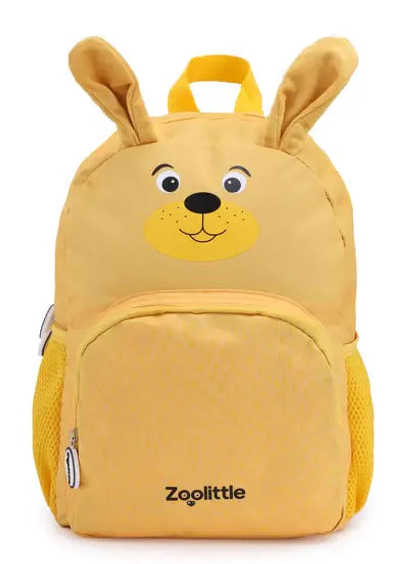 תיק גן ZOOLITTLE דגם YELLOW DOG1 צהוב עם פרצוף כלב ותא מרכזי, מבט מלפנים - בדיוק עבור ילדכם